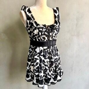 Dolce & Gabbana Silk Babydoll Y2K Top Black White Luxury Ruffle Blouse IT 42 XS